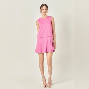 Pink Sleeveless Pleated Mini Dress